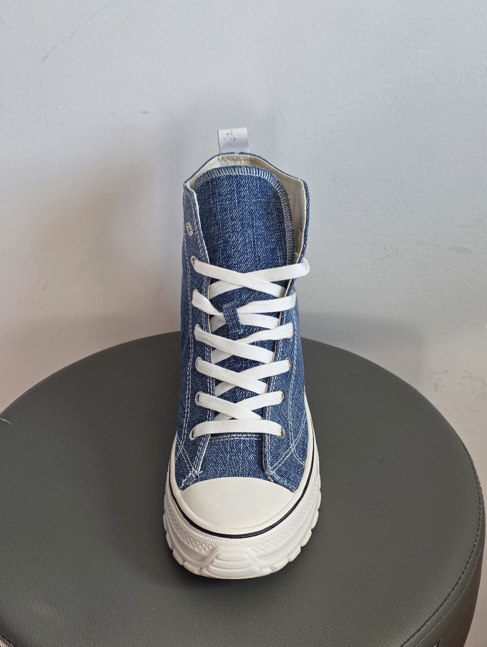 Wishbone Denim Platform High Top Sneakers Chunky Lug Sole Blue Jean Lace Up 10 - Picture 6 of 11